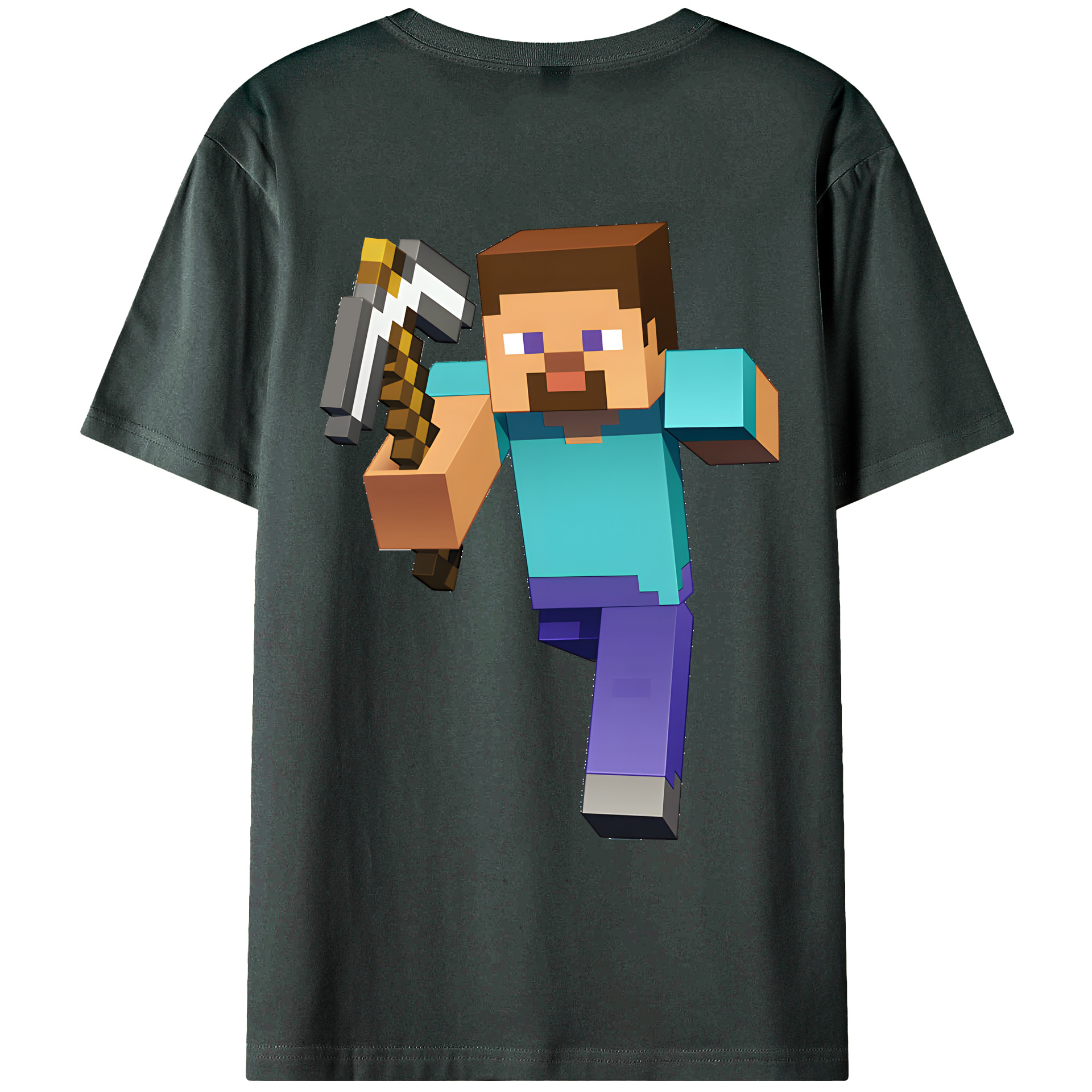（画像用） マインクラフト ブロックの世界 Minecraft MC Block world 綿100％ メンズ半袖Tシャツ（バックプリント） 通気性